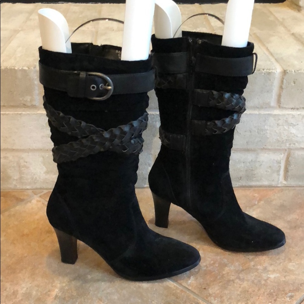 Black suede calf high boots